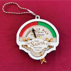 Santa Meter – Handcrafted Ornament – Moving Gears with Arrow (Naughty to Nice) – 2 Layers of Fun & Whimsy